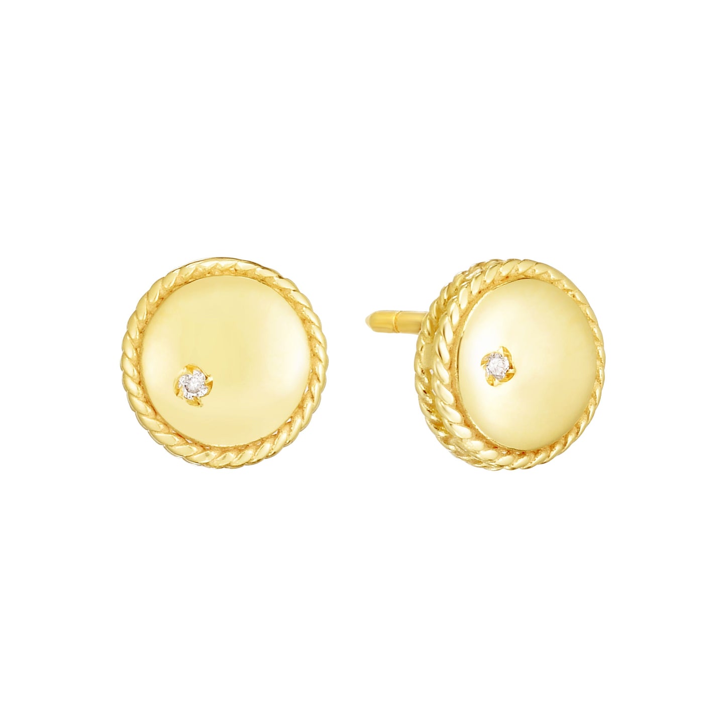 14kt Gold Yellow Finish 8mm Polished Round Post Earring with Push Back Clasp with 0.0100ct 1mm White Diamond