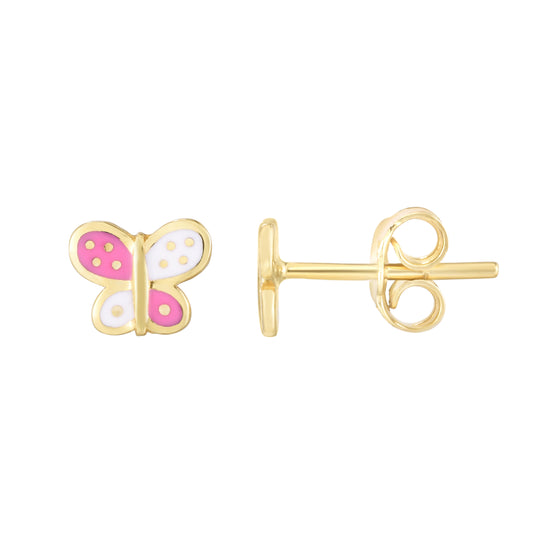 14K Pink & White Polka Dot Enamel Children's Studs