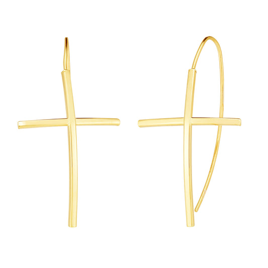 14K Gold Polished Cross Thread Through Drop Earring