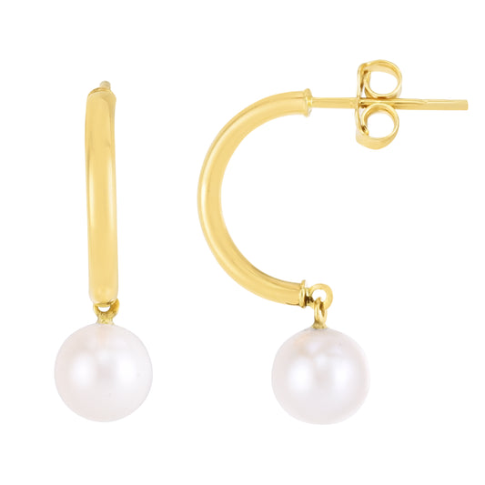 14K Gold Half-Hoop Pearl Push back Earrings