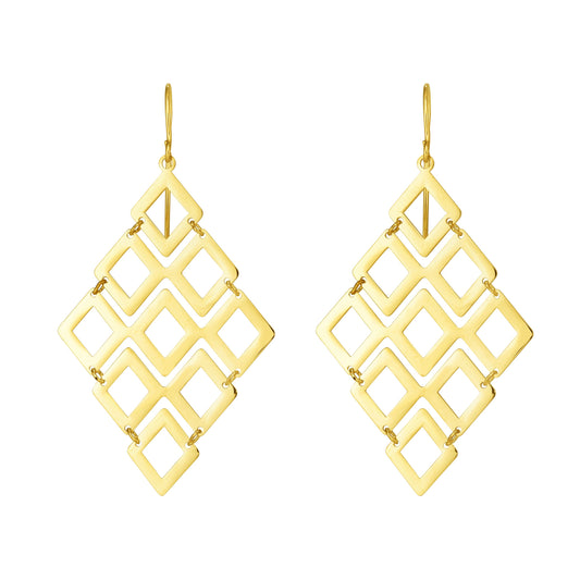 14K Gold Polished Kite Shape Chandelier Earring