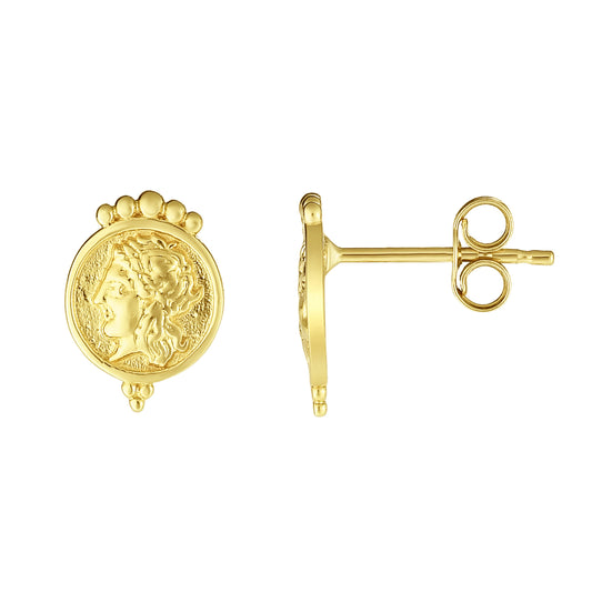 14K Gold Roman Coin Stud Earring