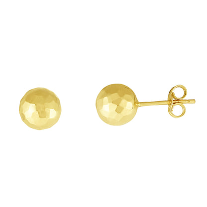 14K Gold Diamond Cut Stud Earring with Push Back Clasp