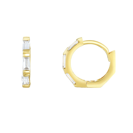 14K Gold CZ Baguette Huggie Earring