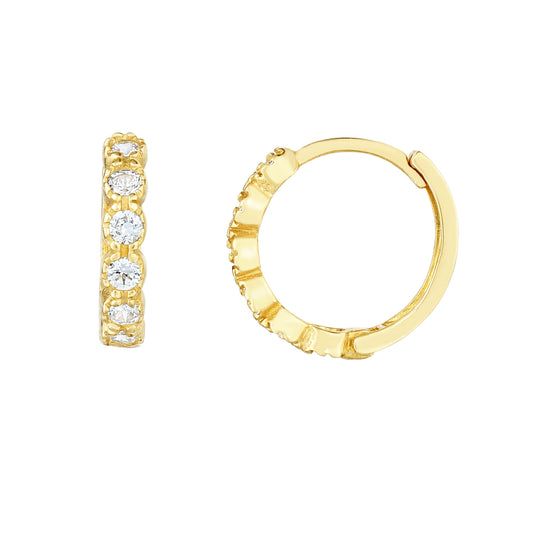 14K Gold Round CZ Huggie Earring