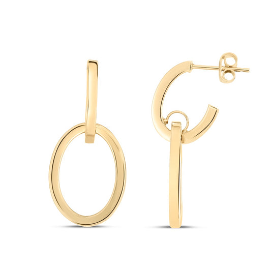 14K Gold Polished Interlocking Drop Hoop Earrings with Push Back Clasp