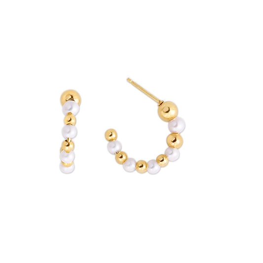 14K Gold Pearl & Bead C Hoop