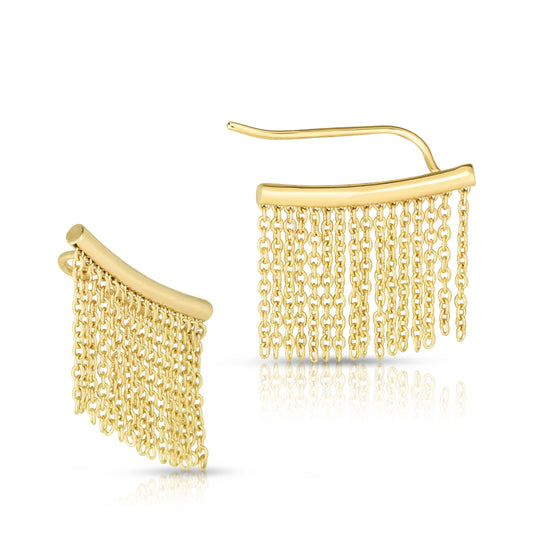 14K Gold Fringe Chain Ear Climbers