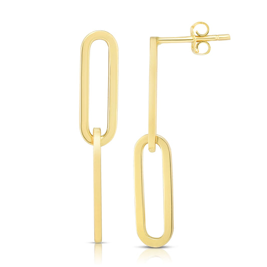 14K Gold Two Link Paperclip Drop Earrings