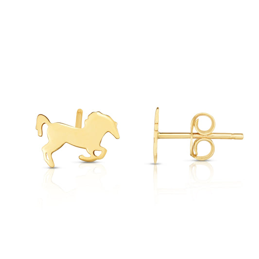 14K Gold Polished Horse Stud Earrings