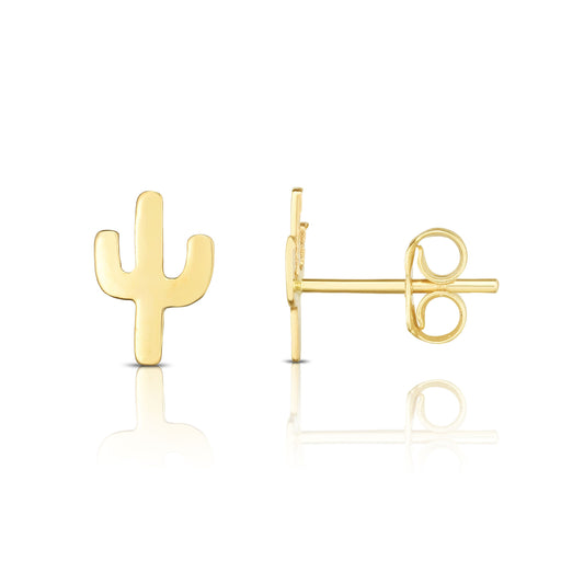 14K Gold Polished Mini Cactus Stud Earrings