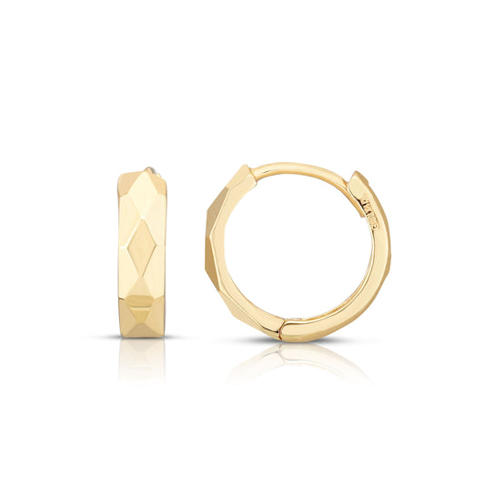 14K Gold Faceted Huggie Earrings | 12.6mm