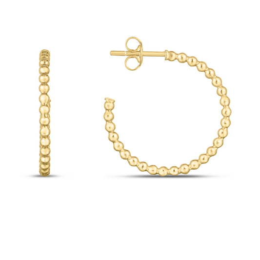 14K Gold Polished Bead C Hoops with Push Back Clasp