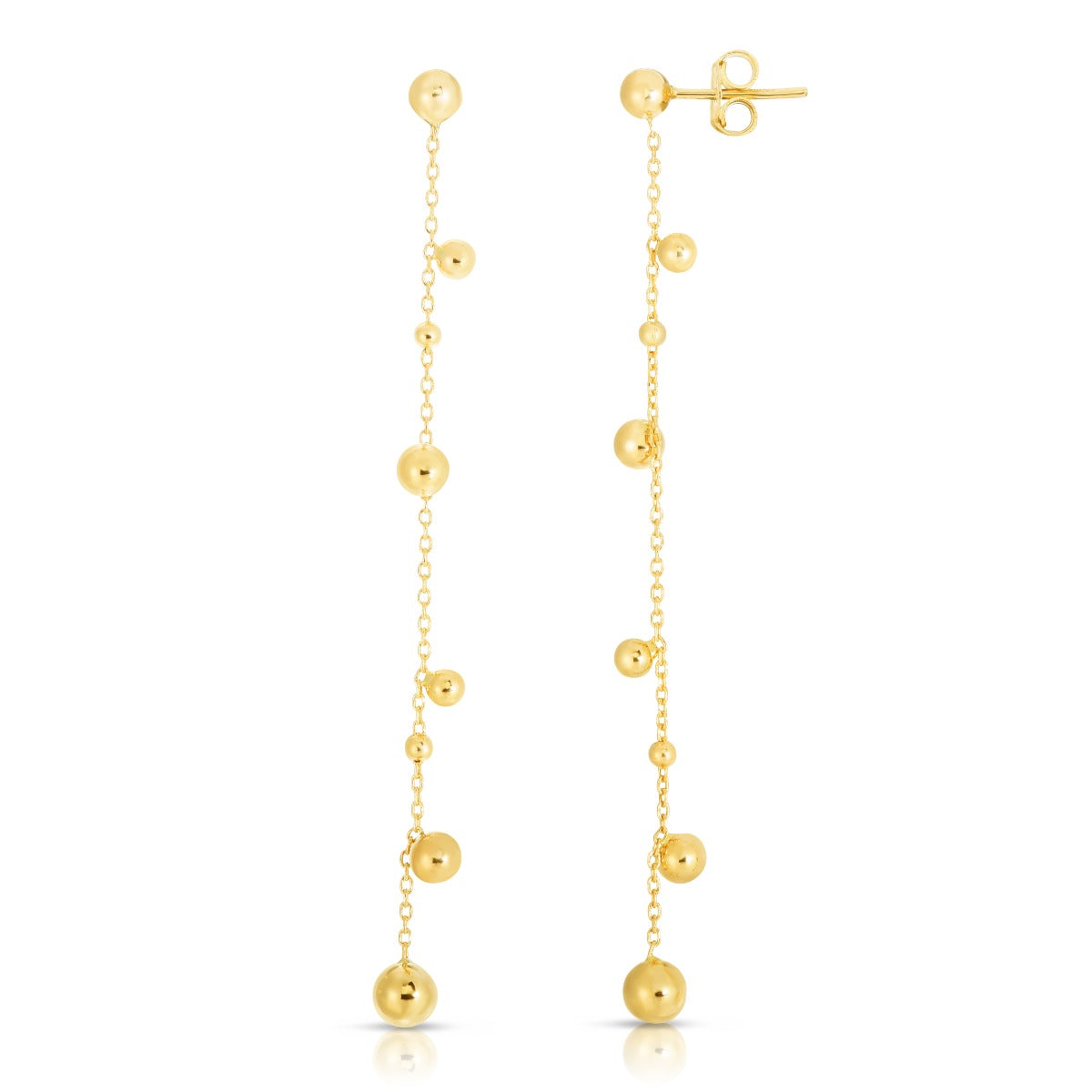 14K Gold Polished Beaded Drop Earrings with Push Back Clasp