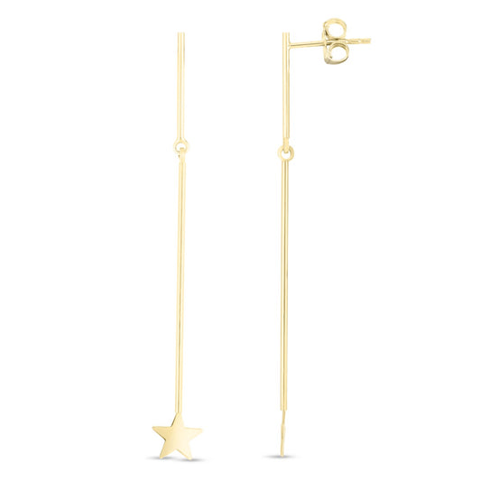 14K Gold Polished Star Drop Earrings with Push Back Clasp