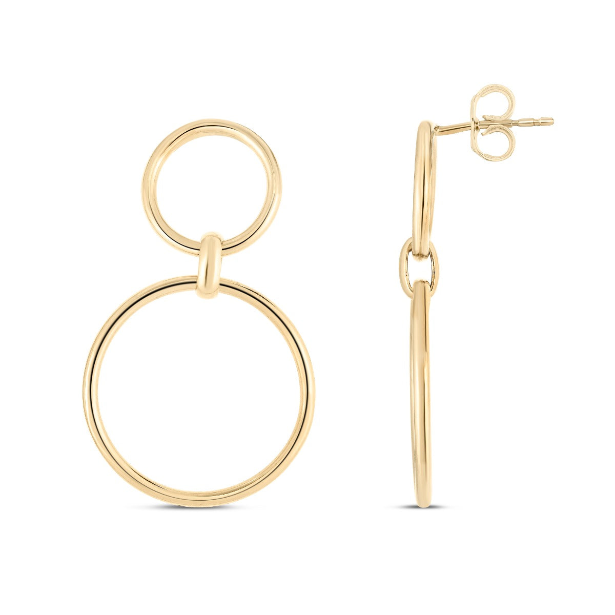 14K Gold Polished Round Link Circle Drop Earrings with Push Back 
Clasp