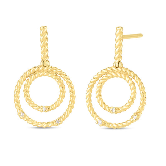 14K Diamond Cable Circle Drop Earrings