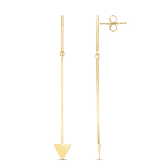 14K Gold Polished Triangle Drop Earrings with Push Back Clasp