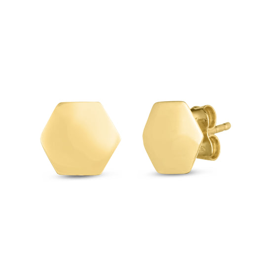 14K Gold Hexagon Stud