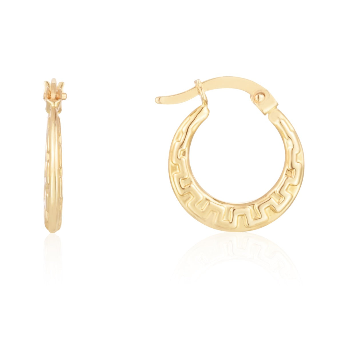 14k Polished Greek Key Hoop Earrings with Hinged Clasp