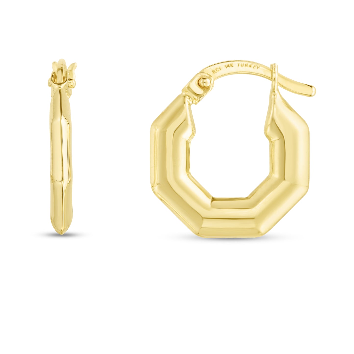 14K Gold Puffed Hexagon Hoops