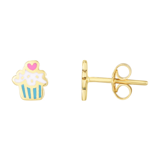 14K Cupcake Enamel Children's Studs