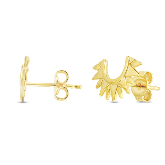 14K Gold Sunburst Polished Studs