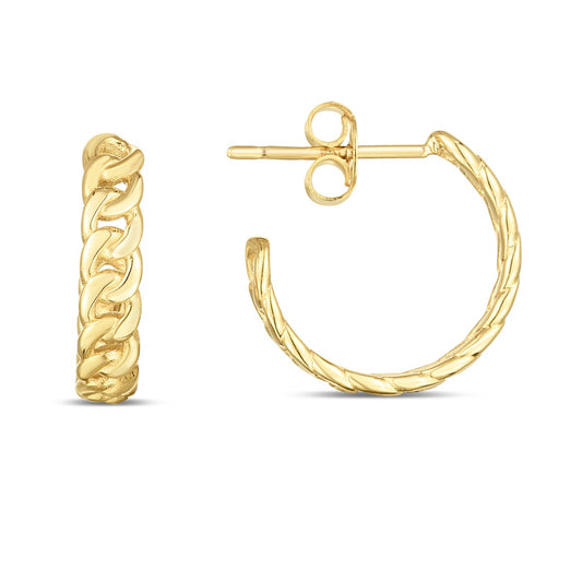 14K Gold Polished Curb Chain C-Hoop Earrings