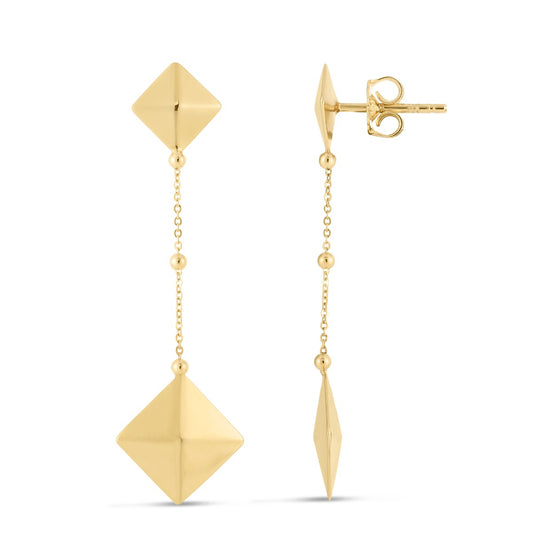 14K Gold Polished Drop Pyramid Earrings with Push Back Clasp