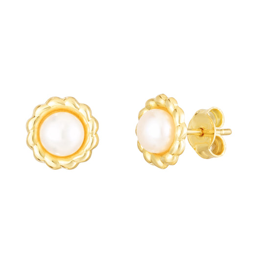 14K Gold Flower Pearl Studs