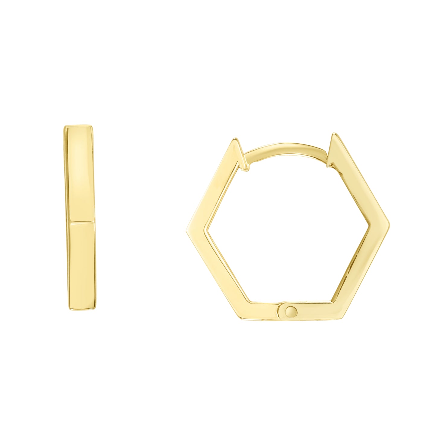 14K Gold Hexagon Huggie Hoops