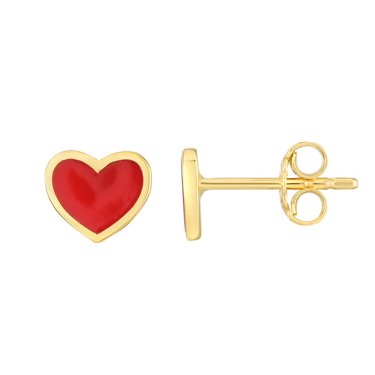 14K Gold Red Enamel Heart Children's Studs