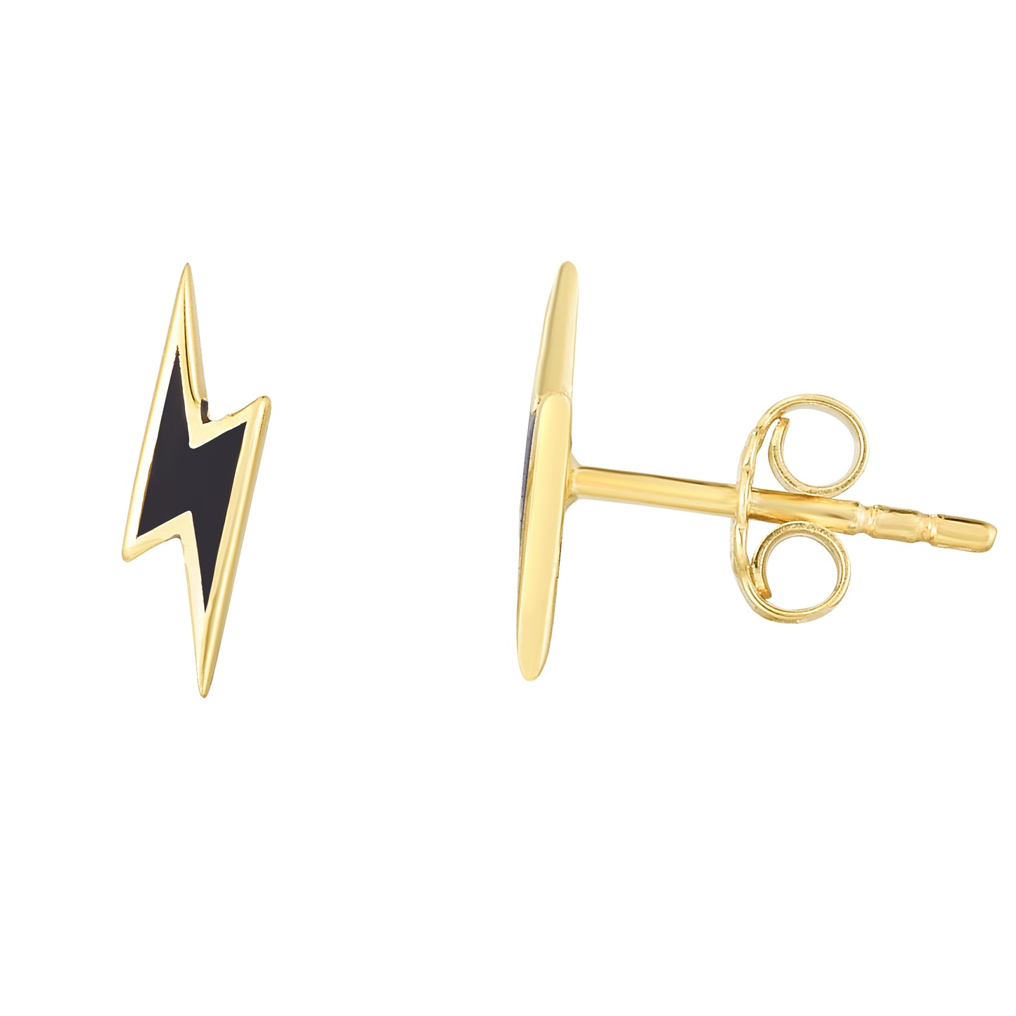 14K Gold Black Enamel Lightning Bolt Children's Studs