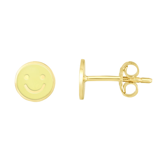 14K Yellow Enamel Smiley Face Children's Studs