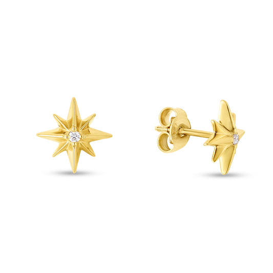 14K Gold .03ct Diamond North Star Studs