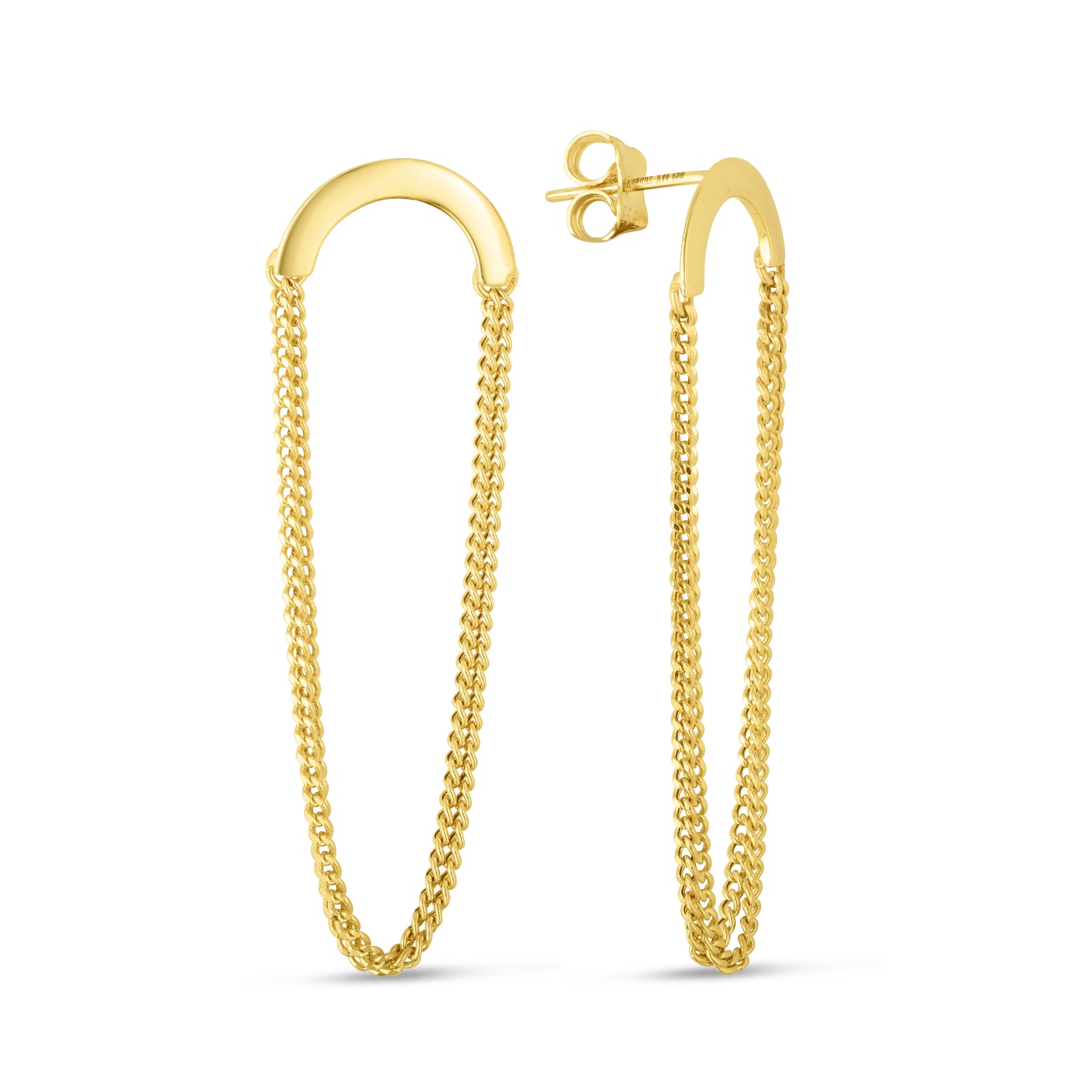 14K Gold Draped Chain Drop Screscent Earrings