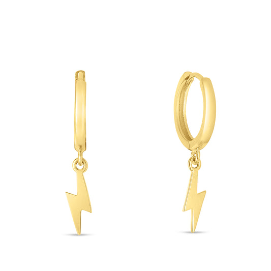 14K Gold Lighting Bolt Drop Hoop Earrings