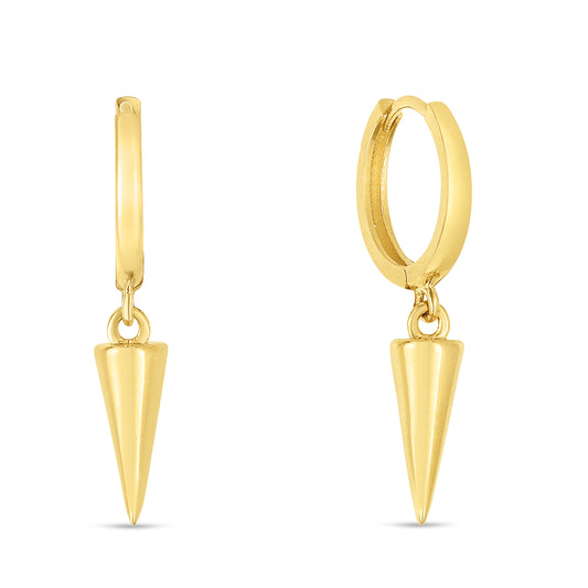 14K Gold Dangling Spike Drop Hoop Earrings