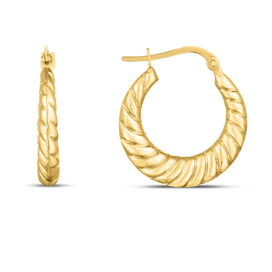 14K Gold Polished Twisted Cable Fraduated Hoops with Hinged Clasp