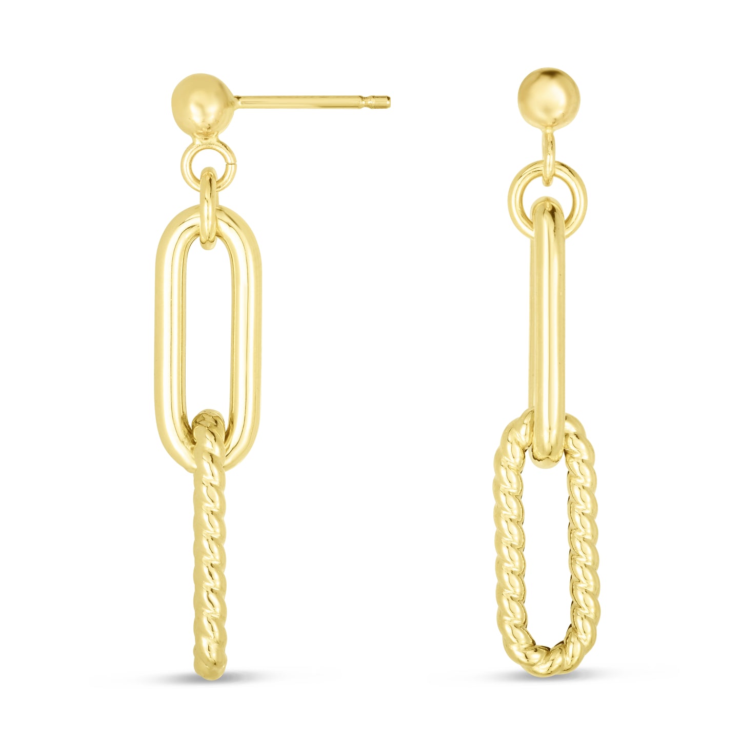14K Gold Polished Oval Link Paperclip Drop Earring