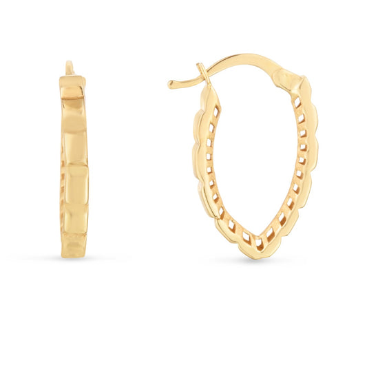 14K Gold Polished Faceted V-Hoops with Hinged Clasp