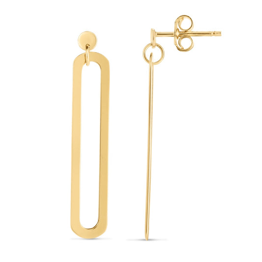 14K Gold Single Paperclip Link Drop Earring with Push Back Clasp.