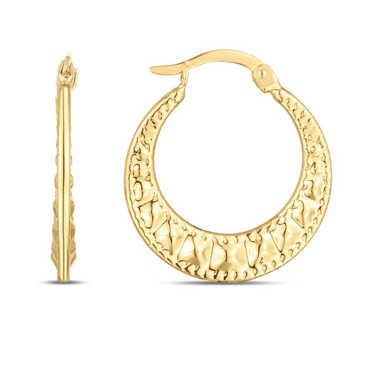 14K Gold Puffed Wavy Textured Hoops with Hunged Clasp