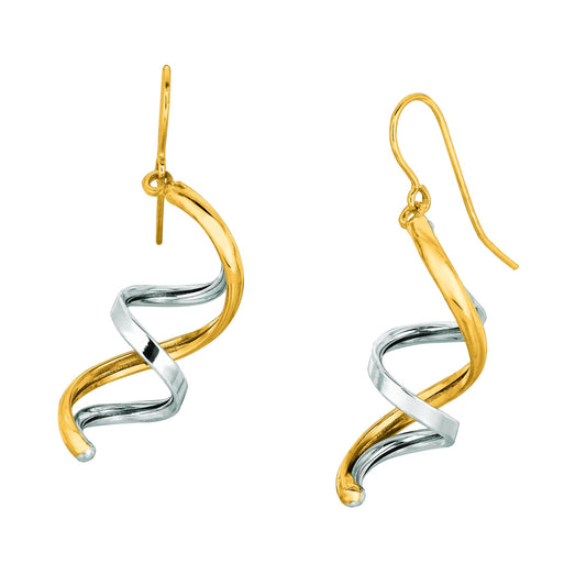 14K White and Yellow Gold Swirl Drop Earring