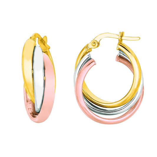 14K Gold Polished Triple Row Hoop Earring