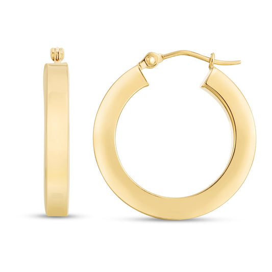 14K Gold Polished Round Hoop Earrings with Hinged Clasp