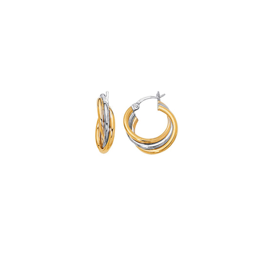 14K Gold Yellow & Polished Triple Row Hoop Earring