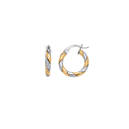 14K Gold Yellow & Twist Hoop Earring