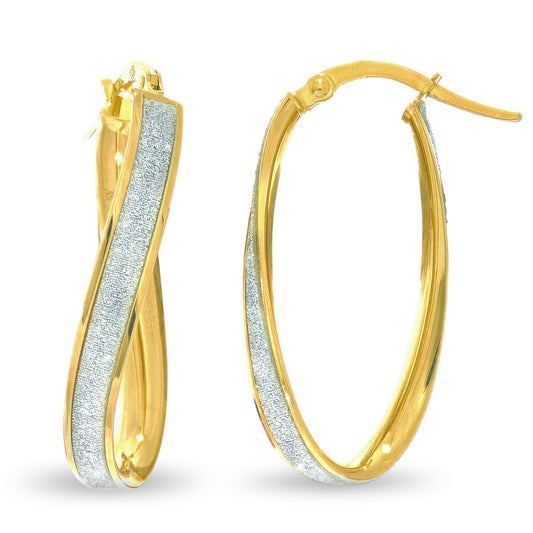 14K Gold Twisted Oval Glitter Hoop Earring