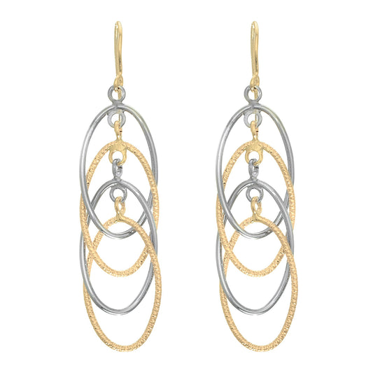 14K White and Yellow Gold Polished Interlocking Oval Dangle Earring